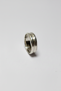 Silver ring on a light gray background