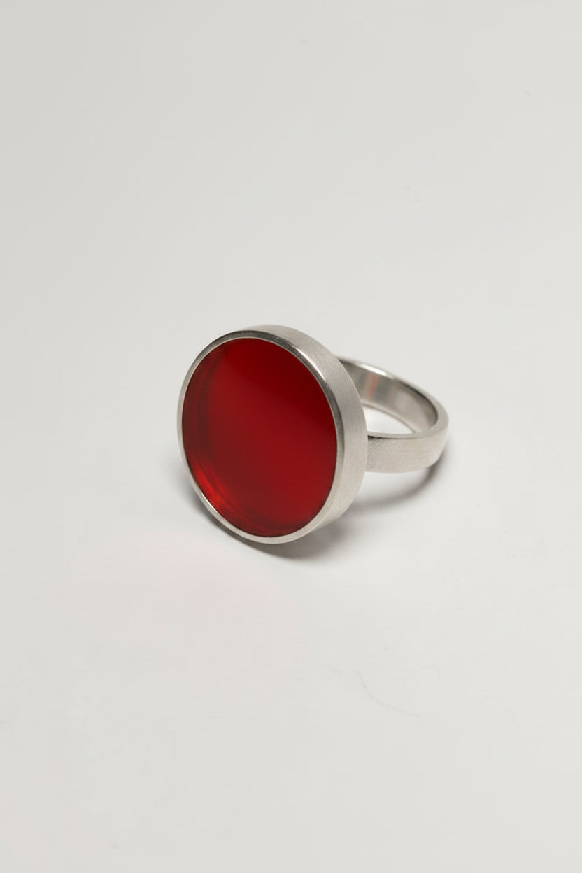 Silver ring with red acrylic